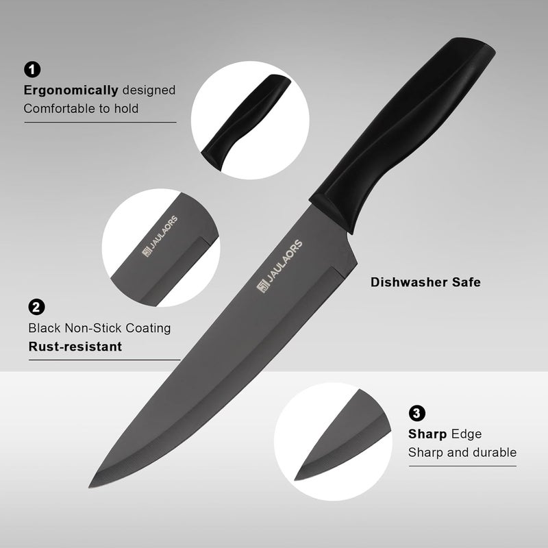 Jaulaors Knife Set with Block,16-Piece Kitchen Knives Stainless Steel,Pro-Sharpened for Cooking,Slicing,Mincing,Dicing,Black - Image 4